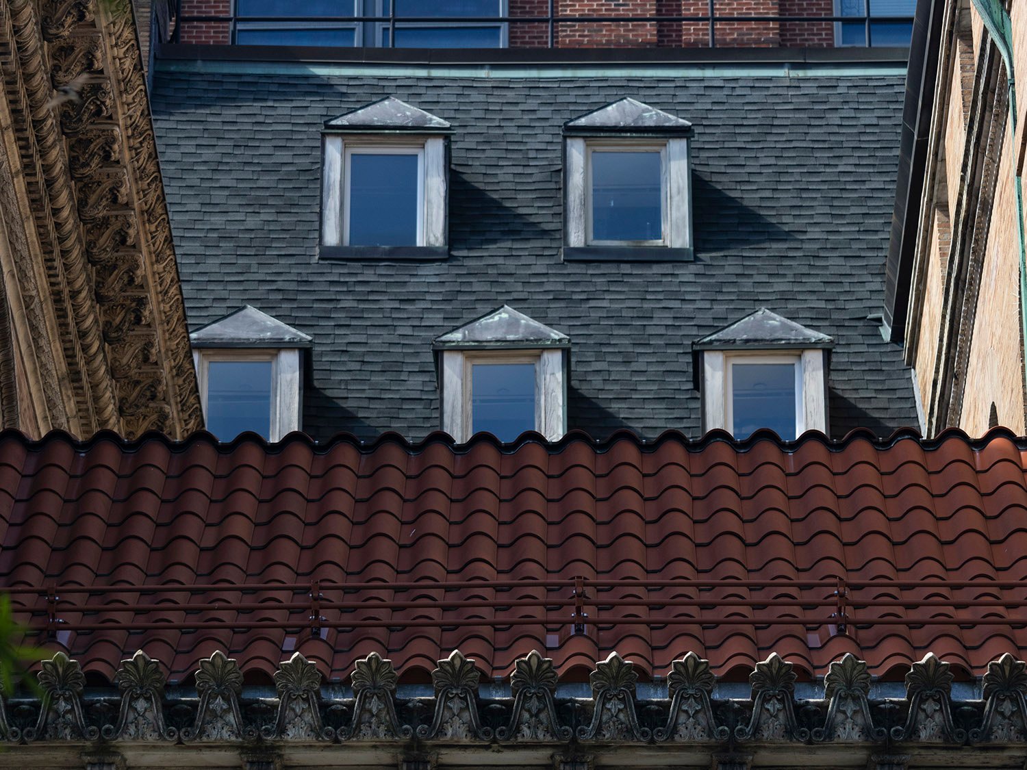 Dormer windows on the north elevation of Judson Memorial Church, New York
