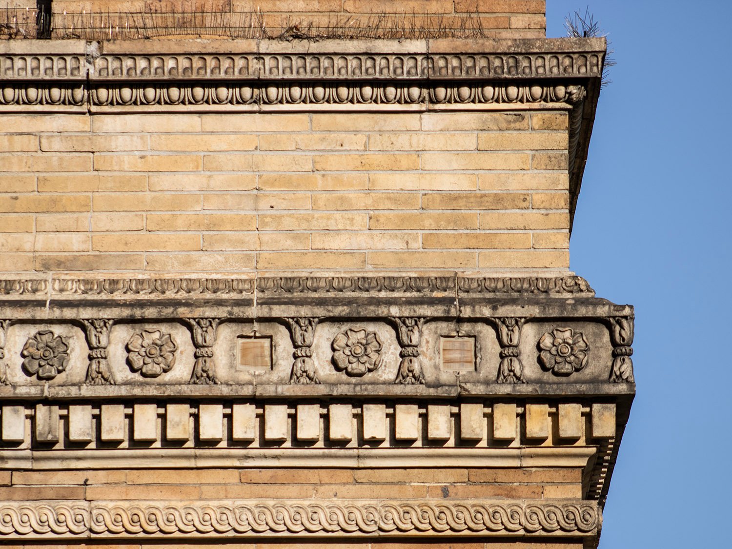 Terra cotta string courses on Judson Memorial Church, New York