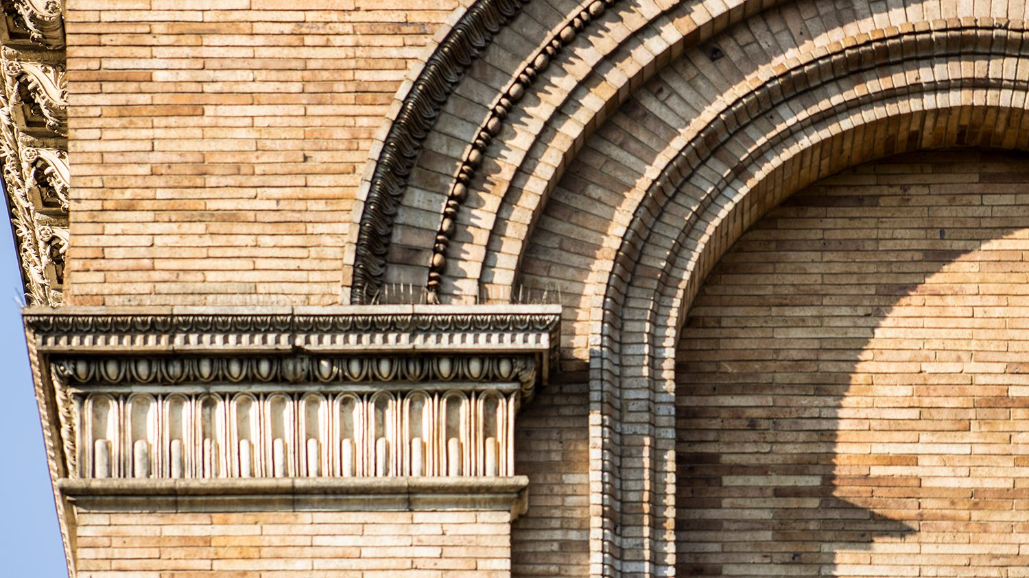 Terra cotta pilaster capital on the north facade of Judson Memorial Church, New York