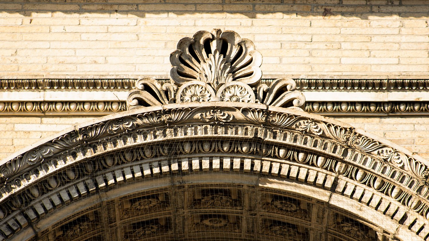 Terra cotta ornamentation on the entrance of Judson Memorial Church, New York