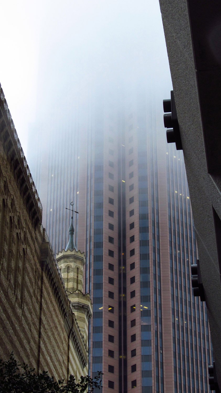 Looking up at the Bank of America Plaza from the Fox Theatre