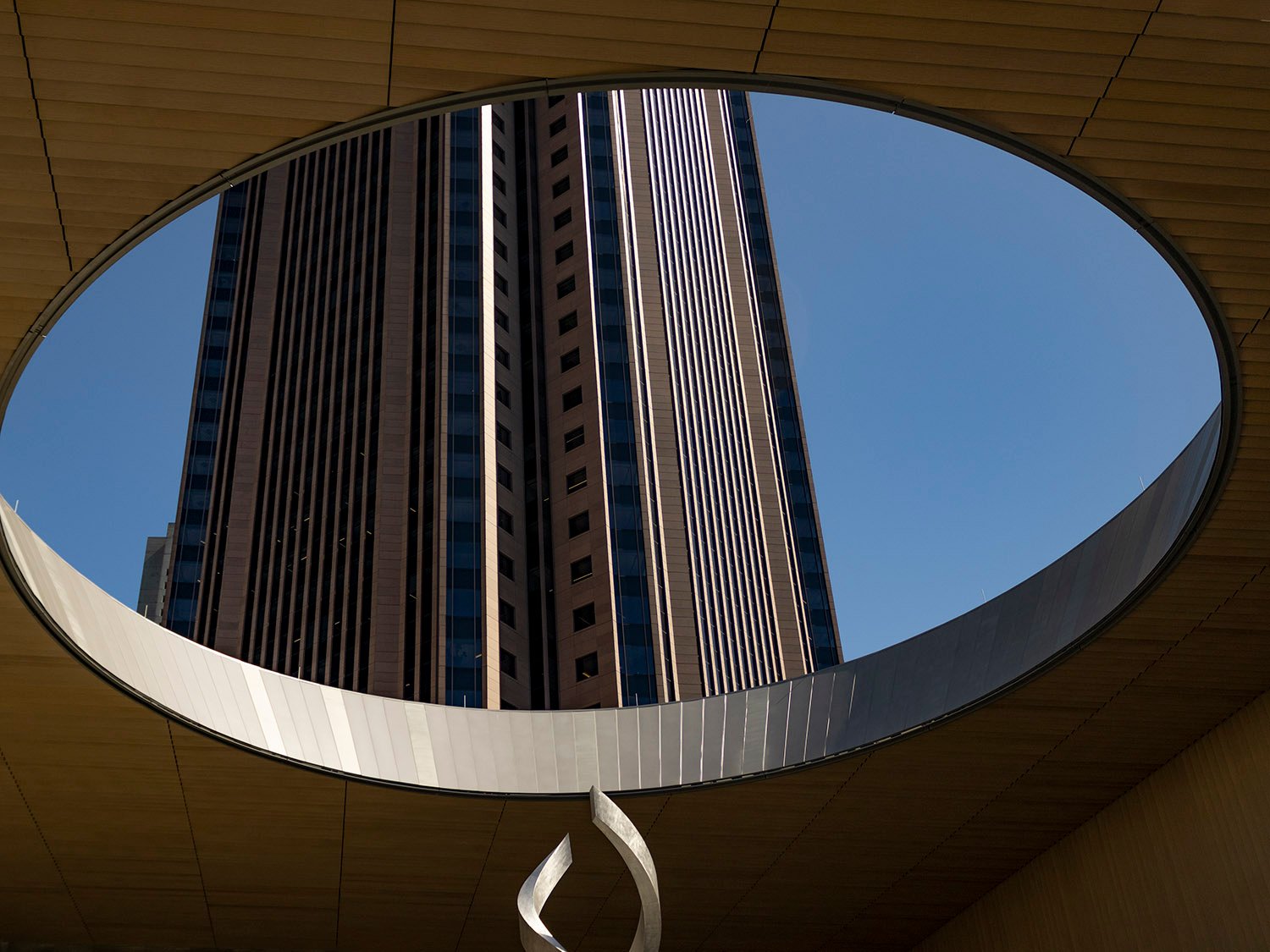 Looking up at the Bank of America Plaza from Winship Emory Midtown