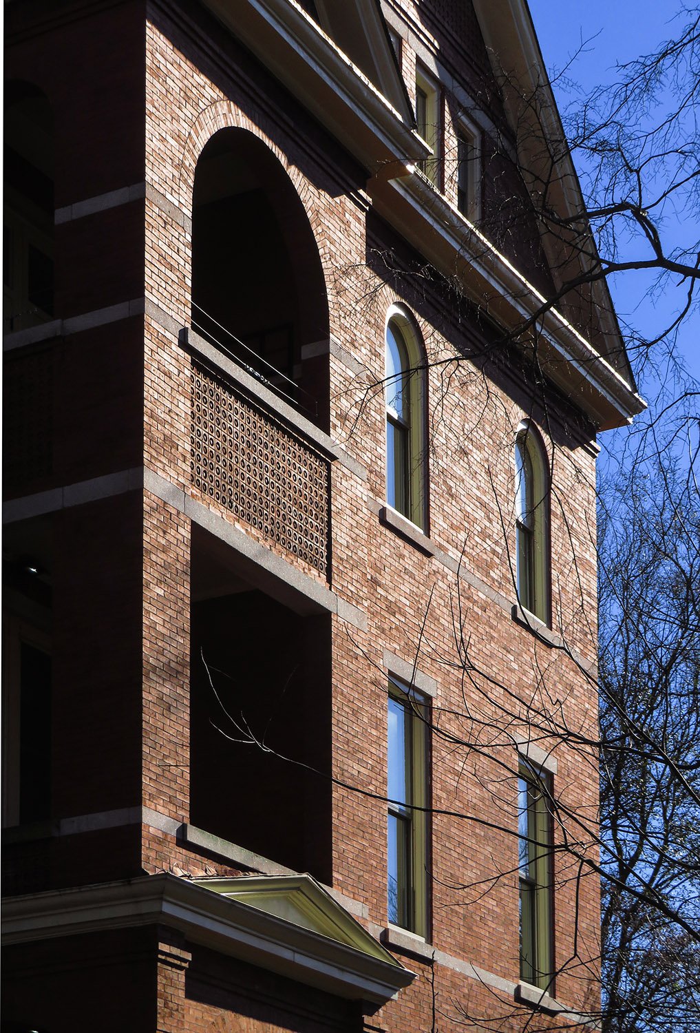 Looking at the west elevation of the Academic Building at Georgia Tech, Atlanta