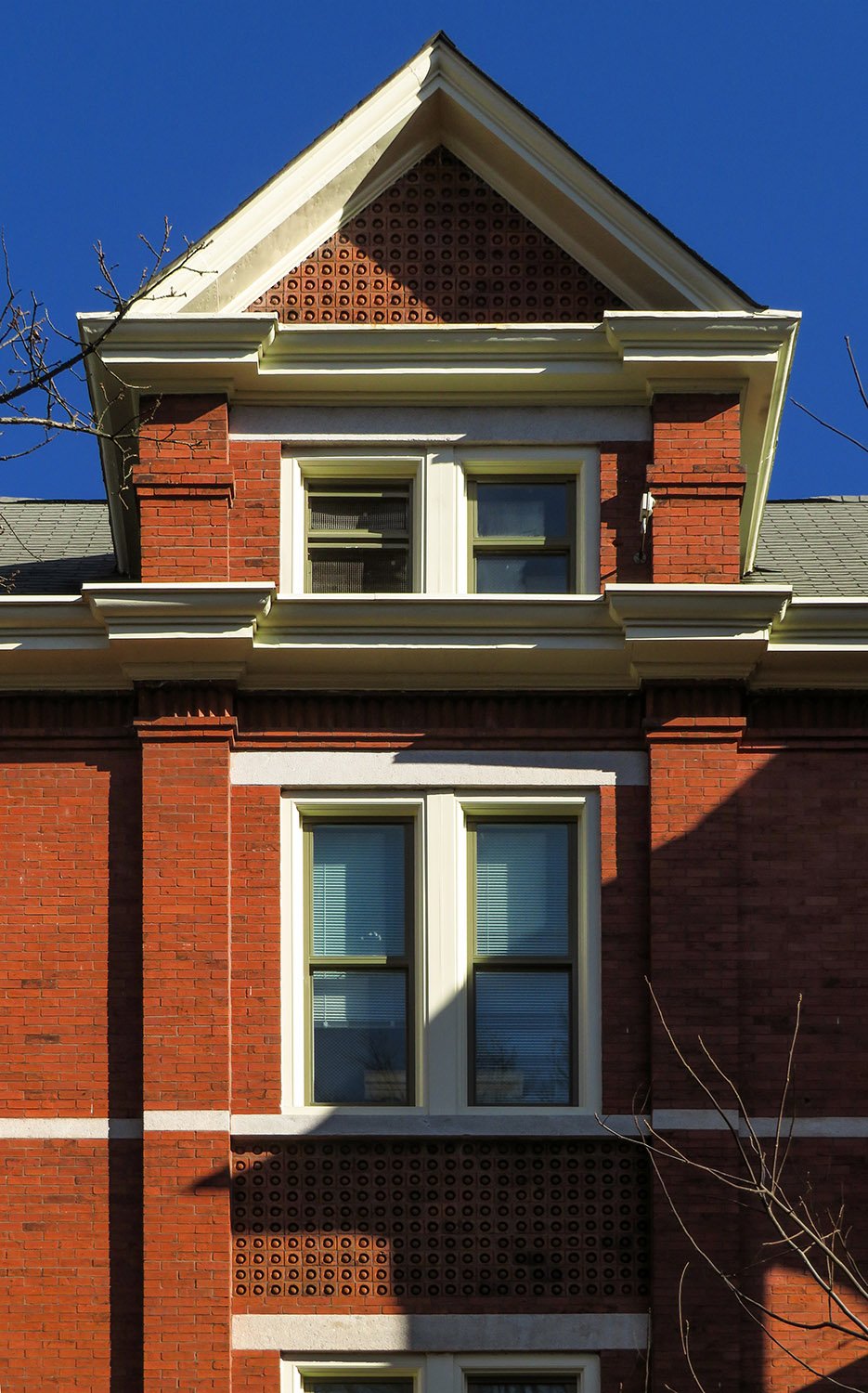 Gable dormer and third-floor window on the west elevation of the Academic Building at Georgia Tech, Atlanta