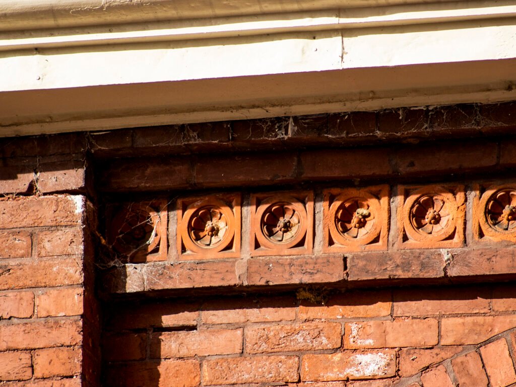 Terracotta stringcourse on the front porch of the Academic Building at Georgia Tech, Atlanta