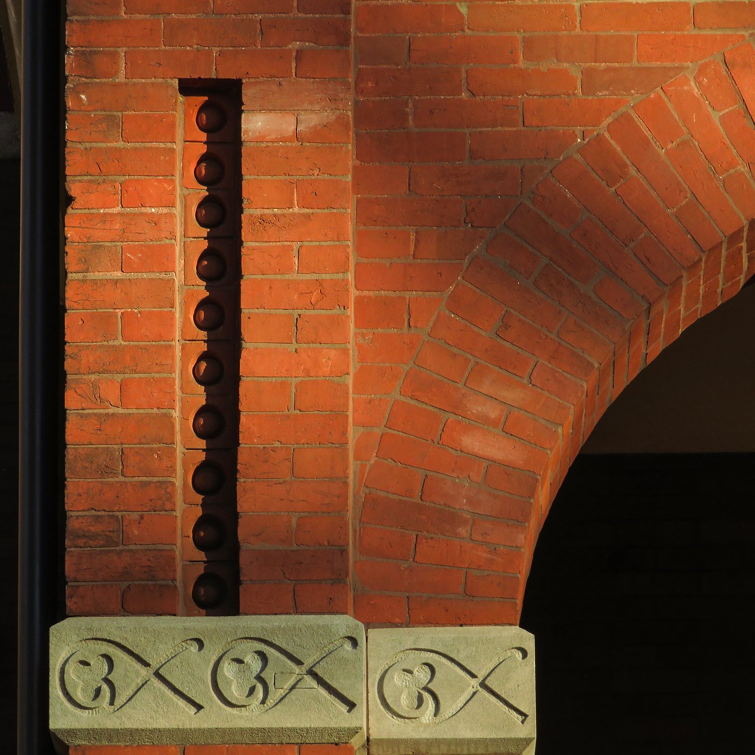 Brickwork and ornamentation on the front porch of the Academic Building at Georgia Tech, Atlanta