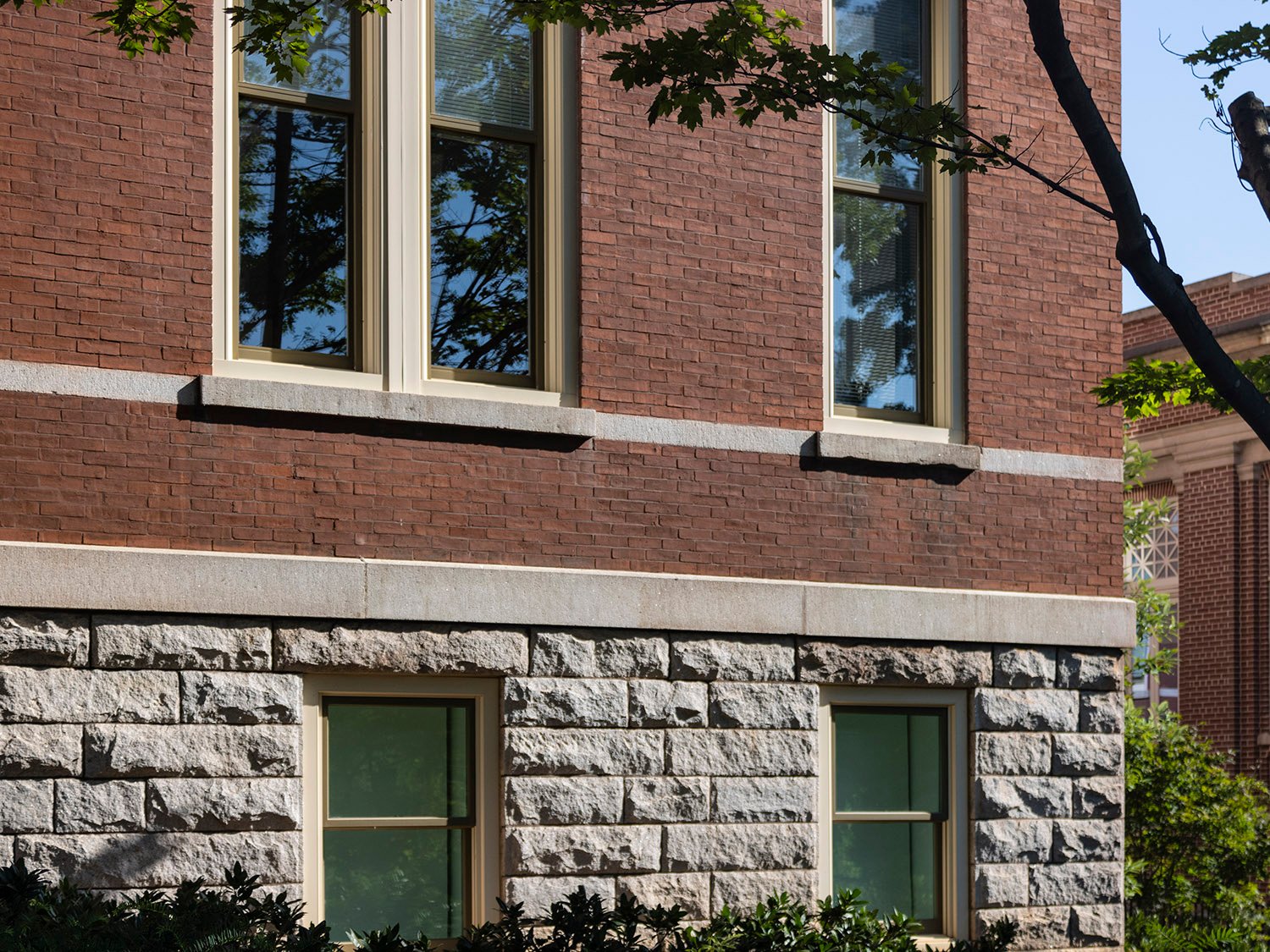 Granite block and stringcourses on the first floor and basement of the Academic Building at Georgia Tech, Atlanta