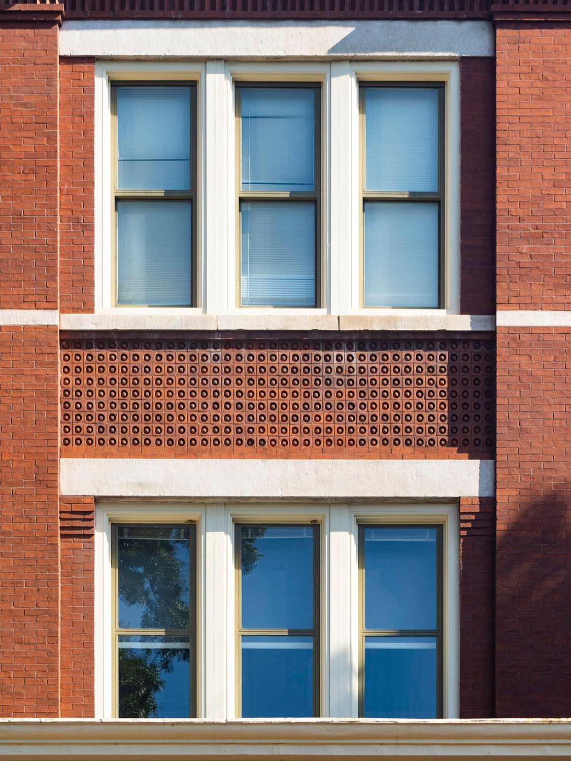 Second- and third-floor windows on the tower of the Academic Building at Georgia Tech, Atlanta