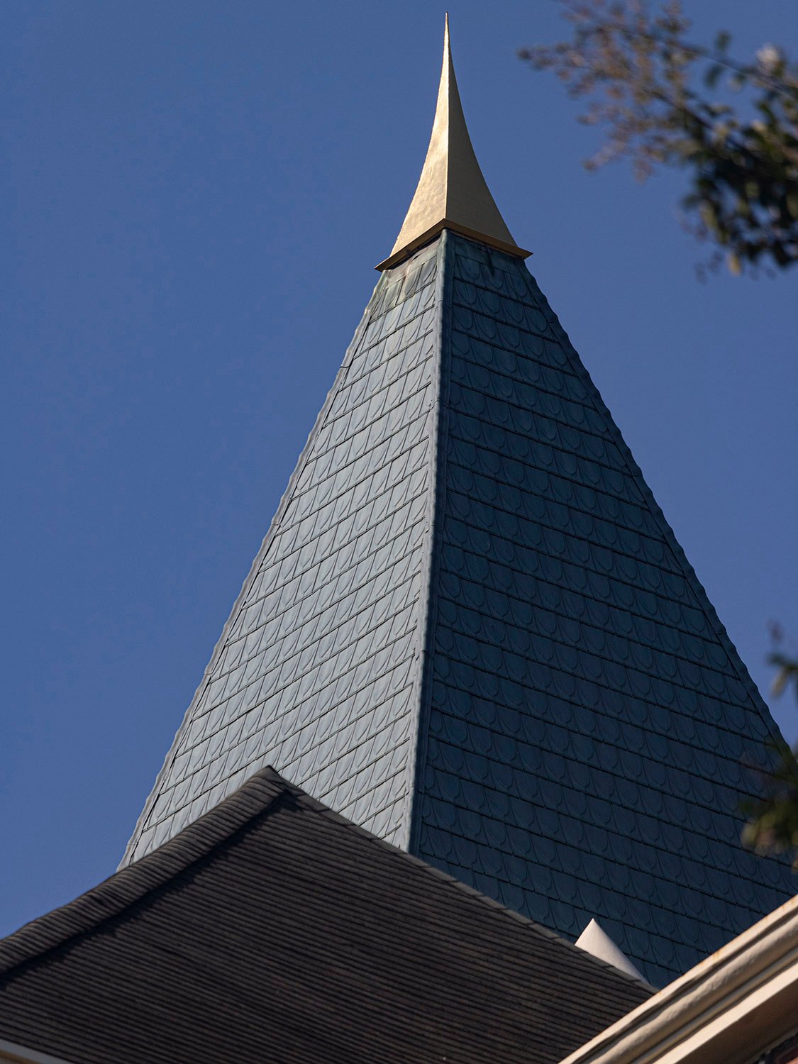 Finial and shingles on the tower of the Academic Building at Georgia Tech, Atlanta