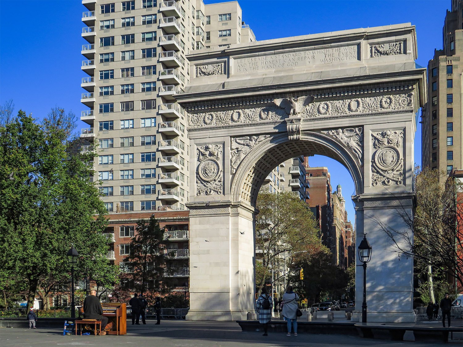 Looking at Washington Square Arch from the south
