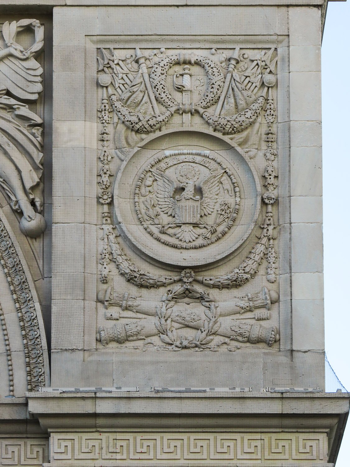 Frederick A. MacMonnies. Trophy panel on the north facade of the Washington Square Arch, New York.