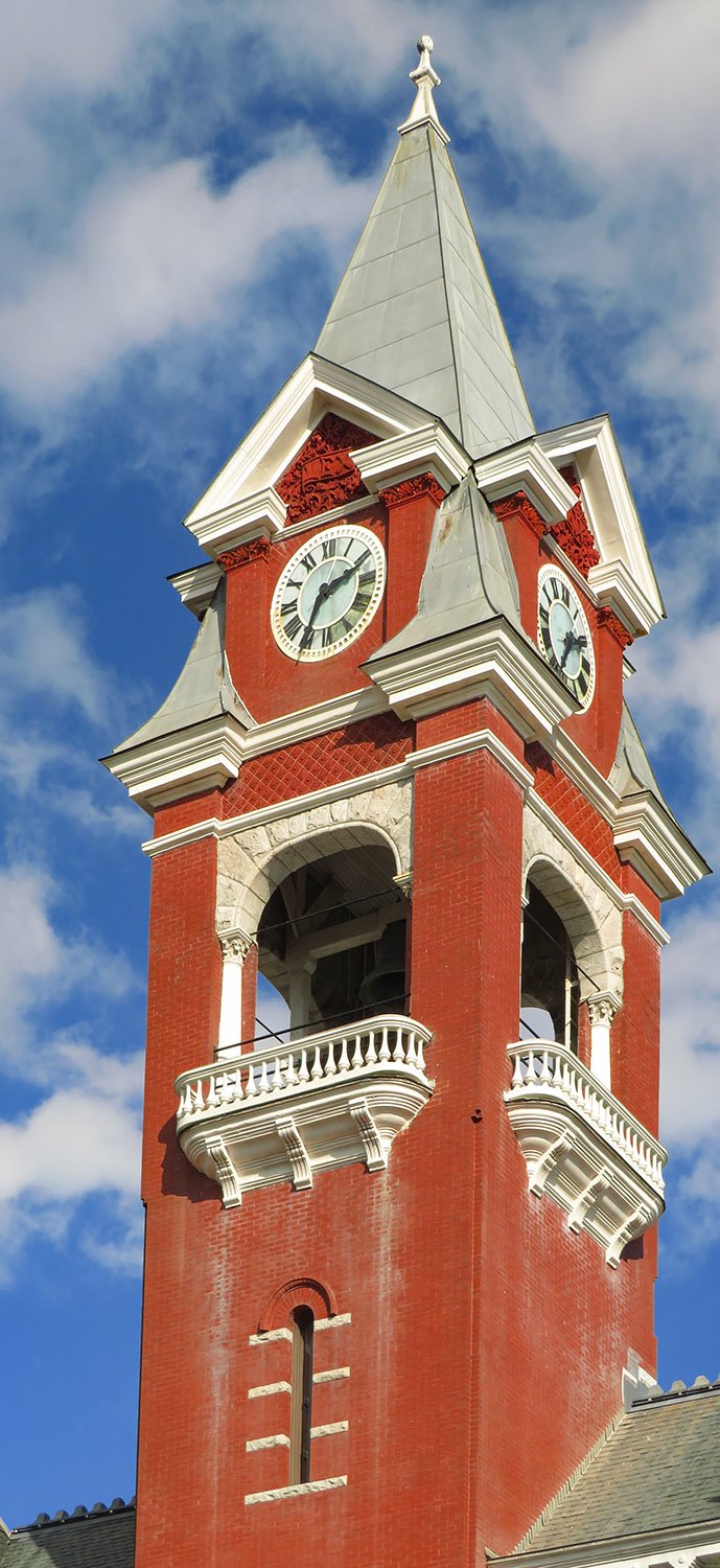 Looking up at the clock tower on the New Hanover County Courthouse, Wilmington, North Carolina