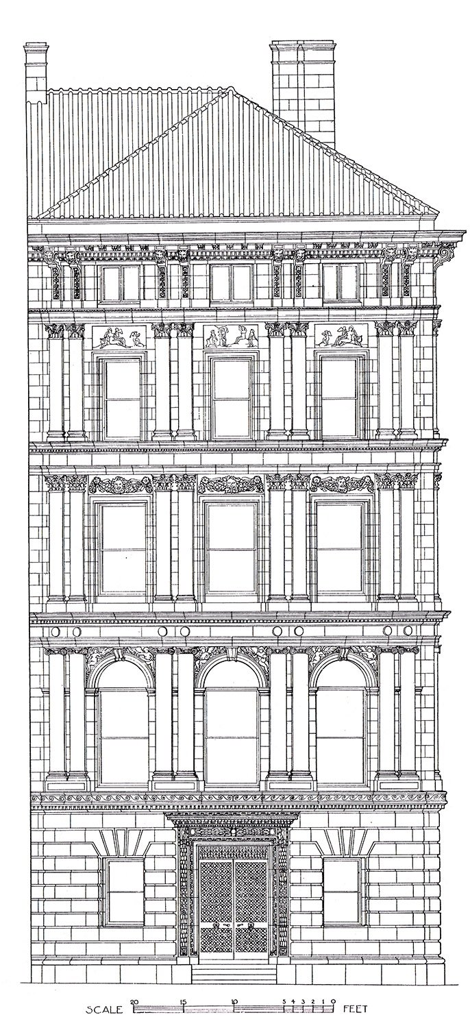 Elevation drawing of the Payne Whitney Residence, New York