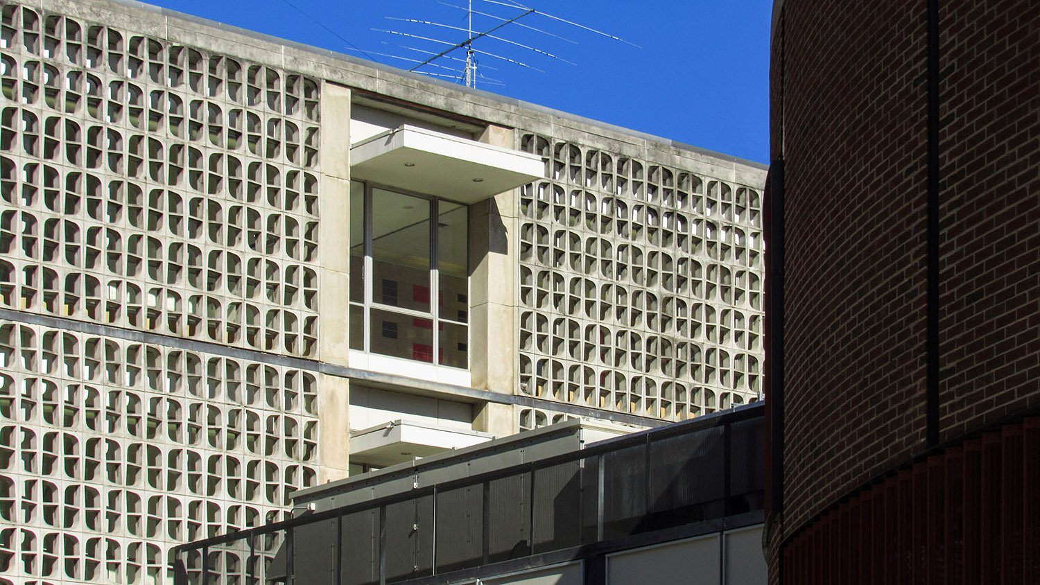 Looking at the Van Leer Building from the southwest