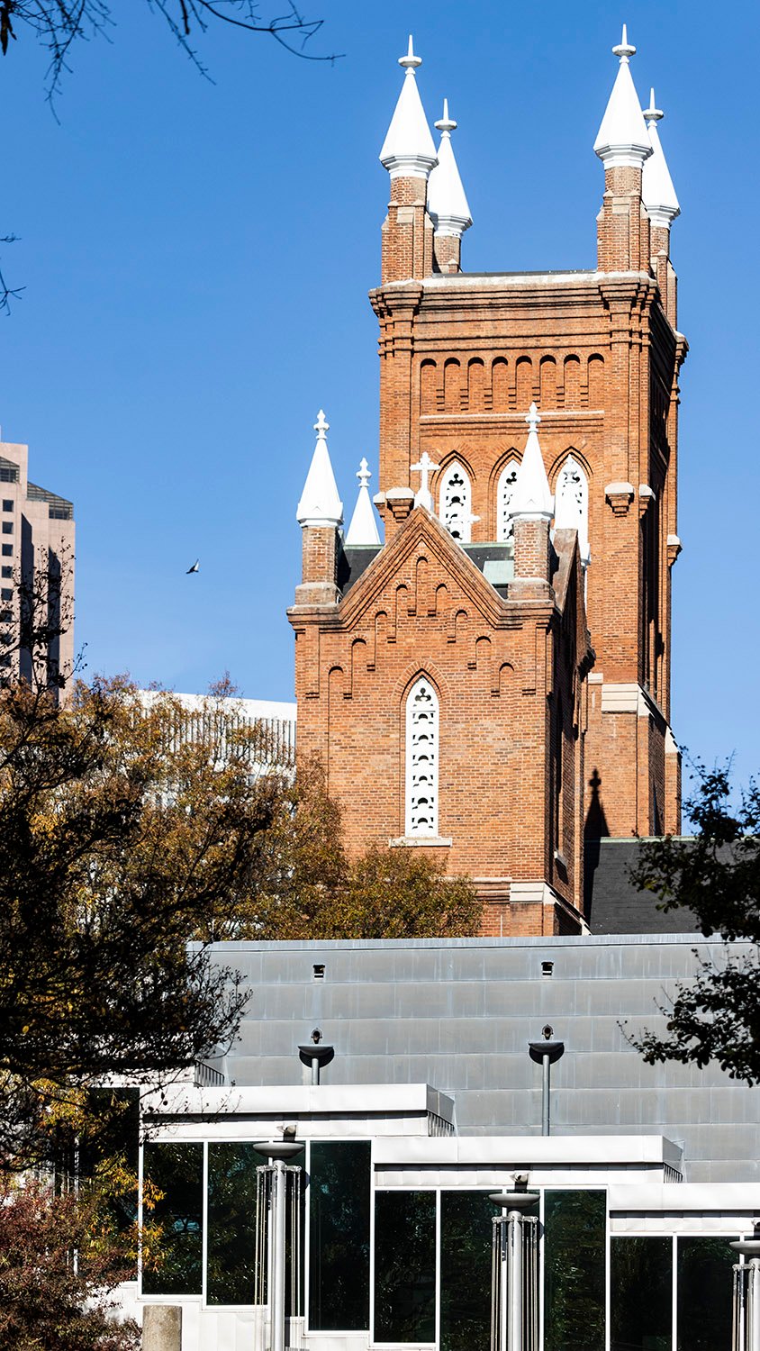 Looking toward the Catholic Shrine of the Immaculate Conception from the south