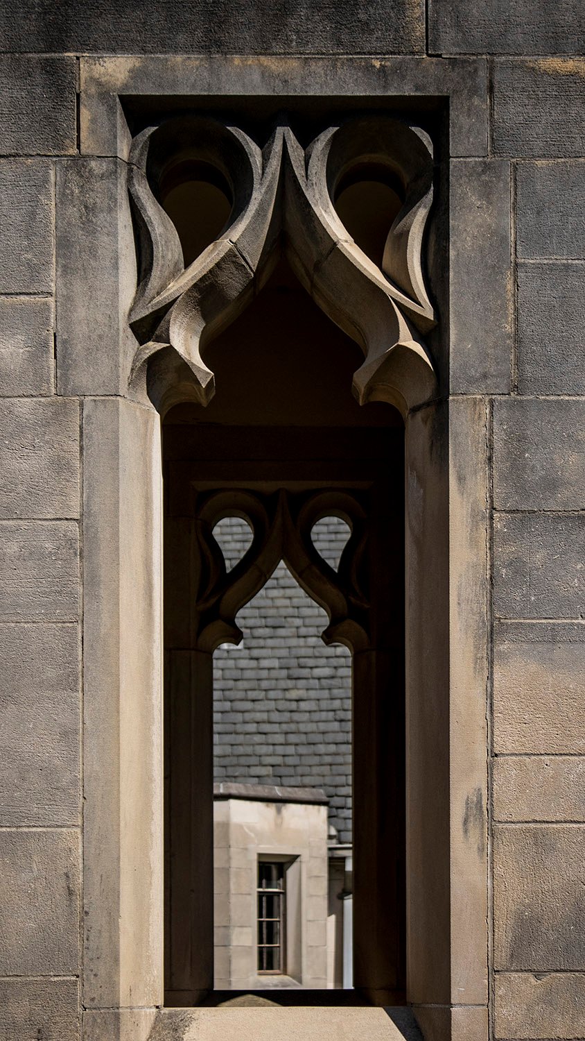 Looking through the porch windows of Emory Presbyterian Church