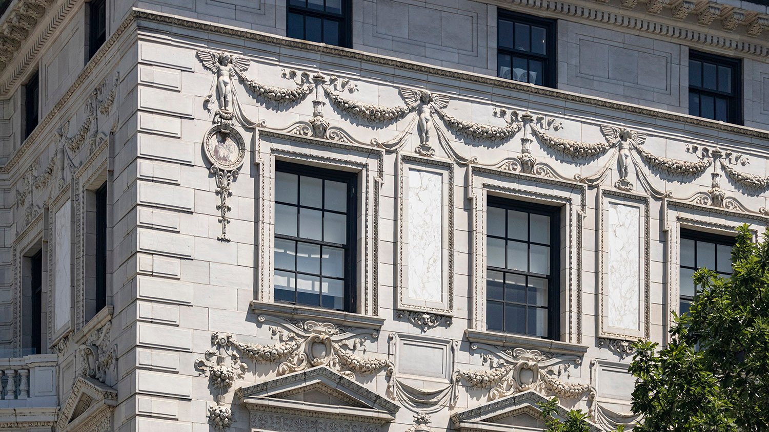 Third-floor windows on the south facade of the Robert Wilson Patterson Residence, Washington, D.C.