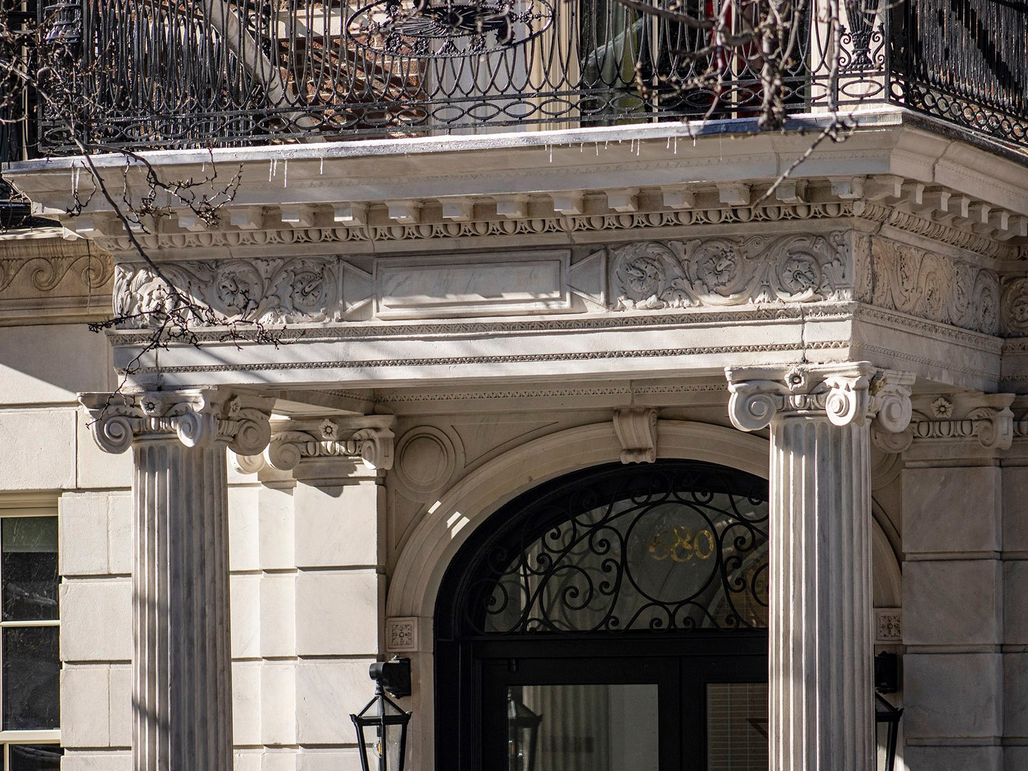 Portico on the east facade of the Percy Pyne Rivington Residence