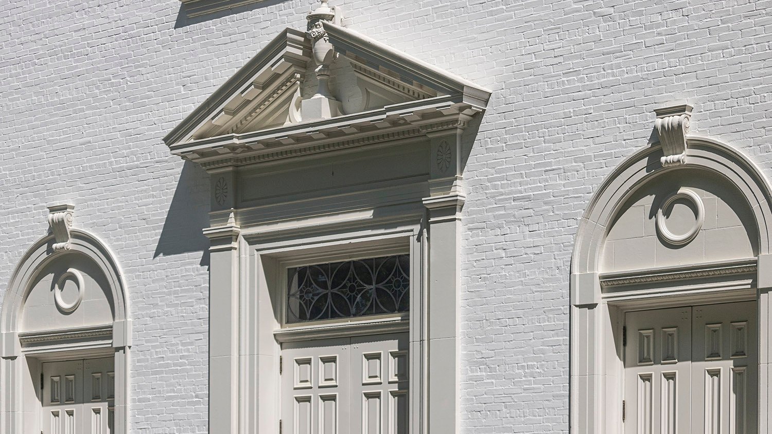 Pediments on the facade of the Second Ponce de Leon Baptist Church