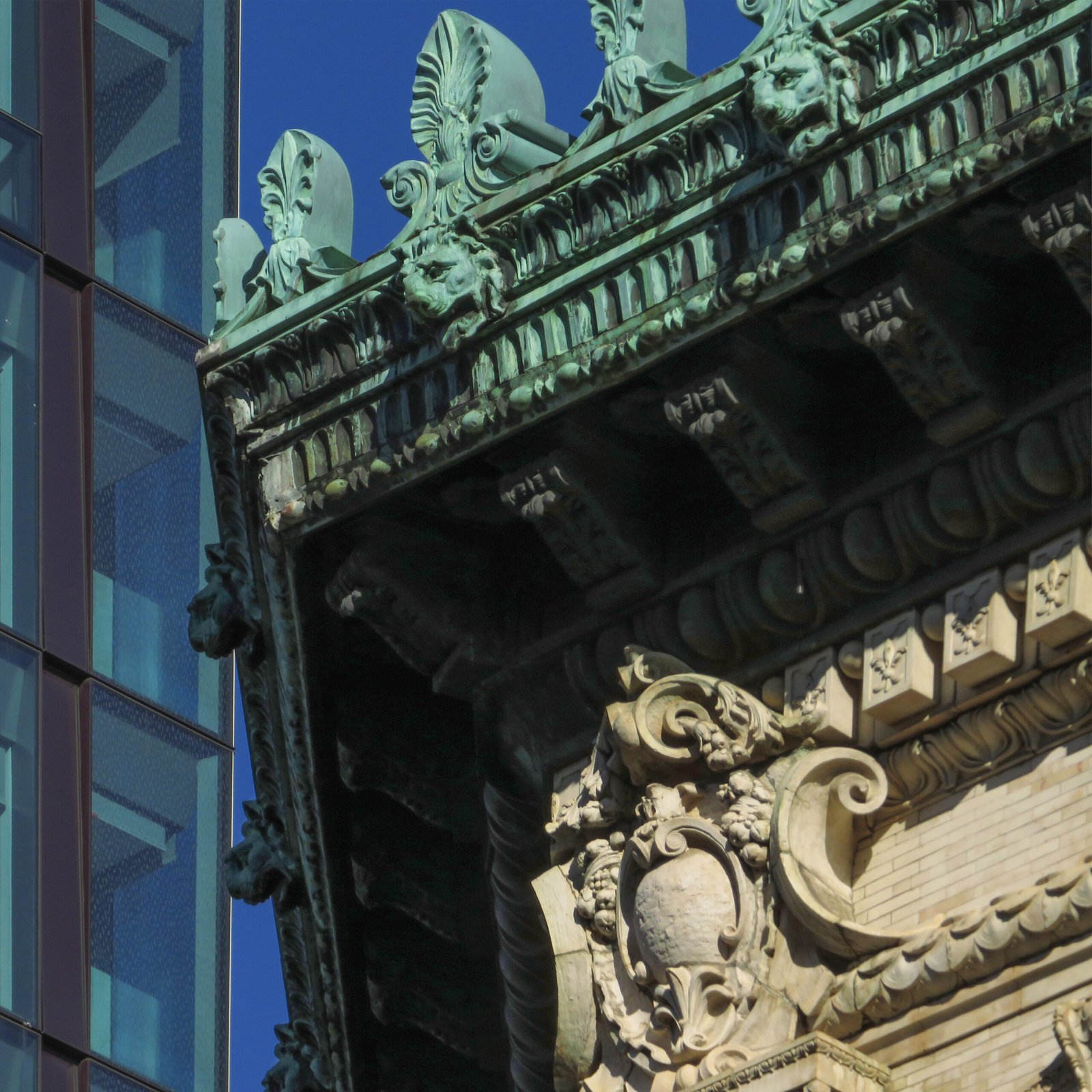 Cornice and terracotta ornamentation on the Cable Building, New York