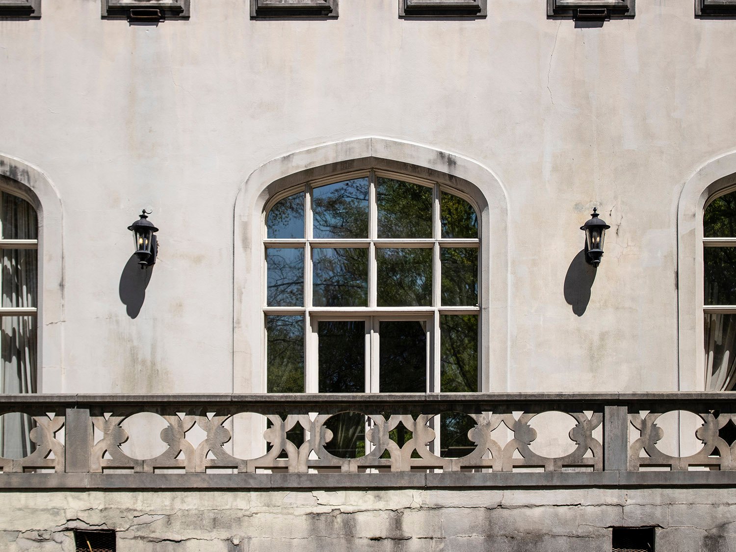 First-floor windows and patio on the southwest elevation of Callanwolde, Atlanta