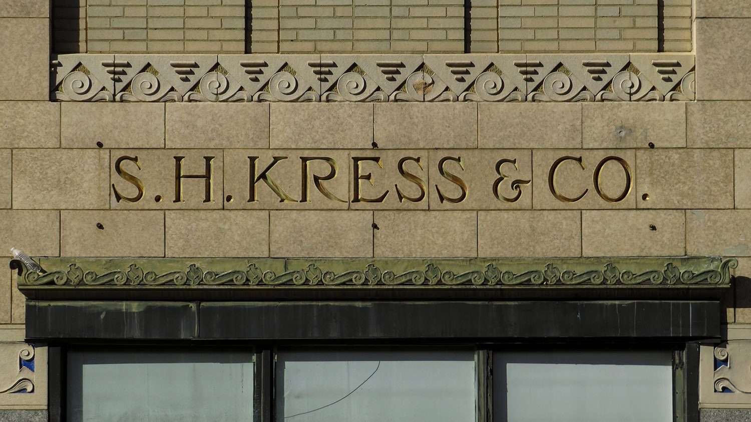 Sign above first-floor window on the northeast corner of S.H. Kress & Co., Durham, North Carolina