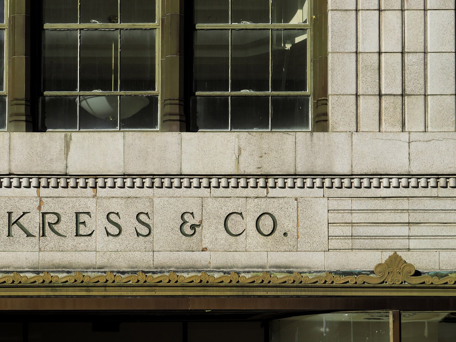 Canopy and sign on the ground floor of S.H. Kress & Co., Greensboro, North Carolina
