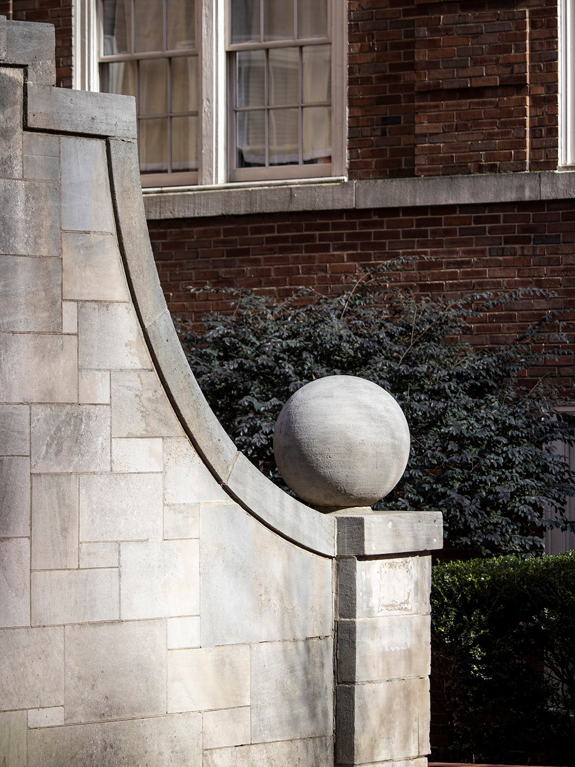 Ball finial on the north elevation of 696 Peachtree Apartments