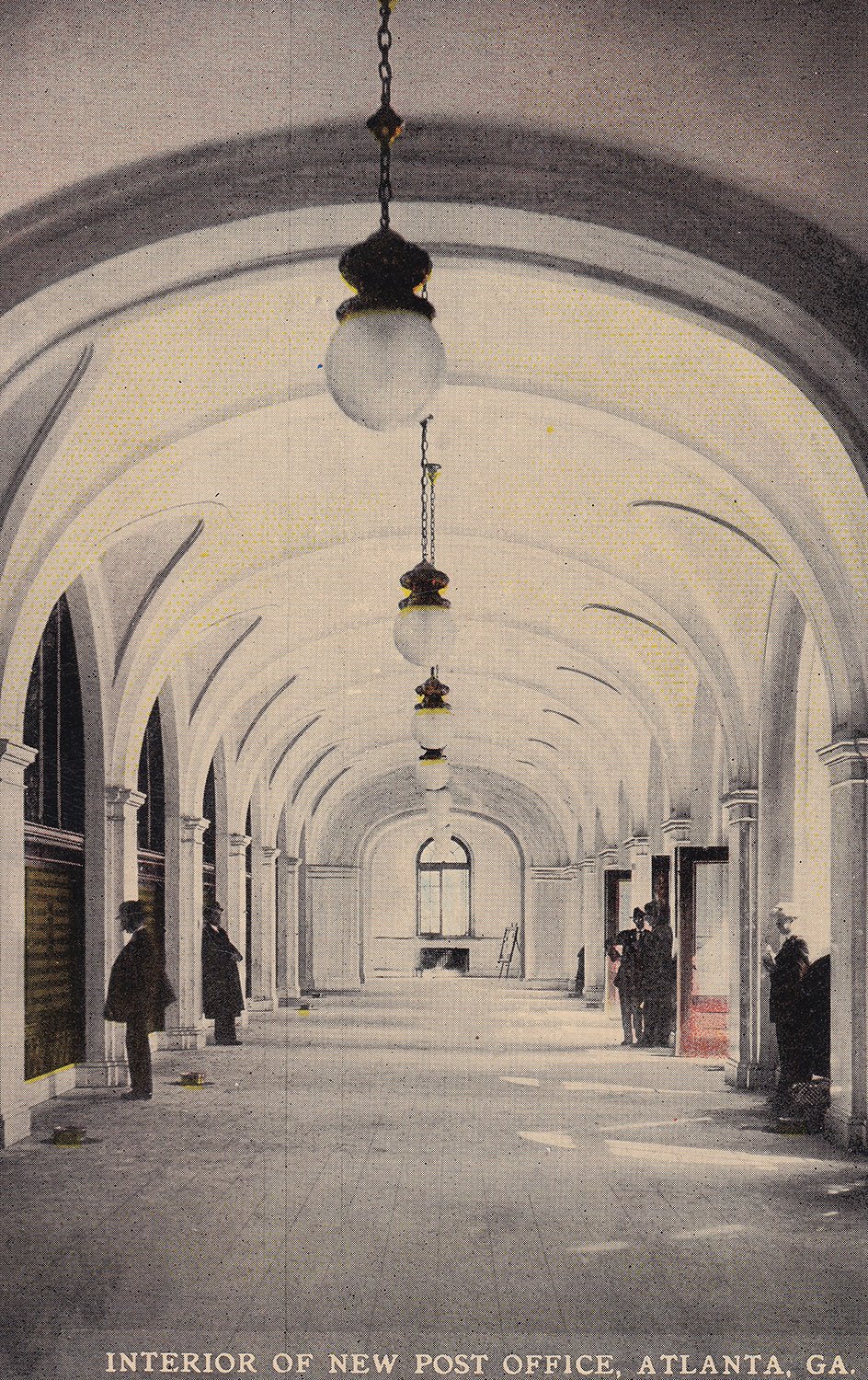 Postcard view of the interior of the U.S. Post Office (1909), Atlanta