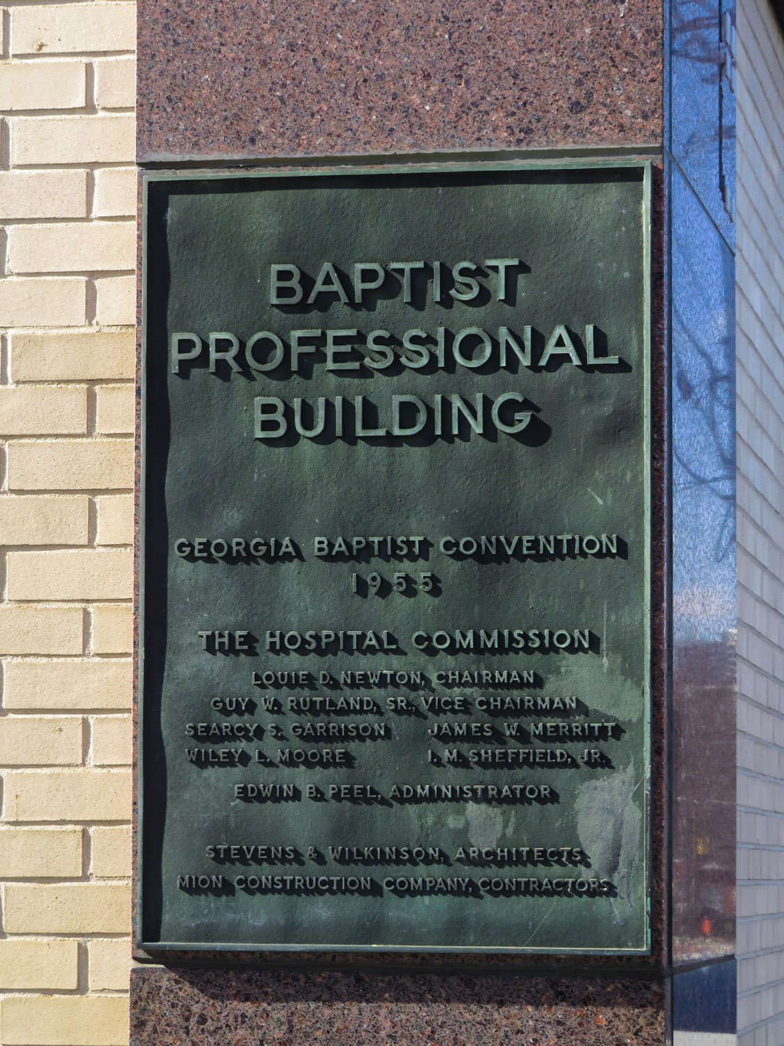 Cornerstone plaque on Baptist Professional Building