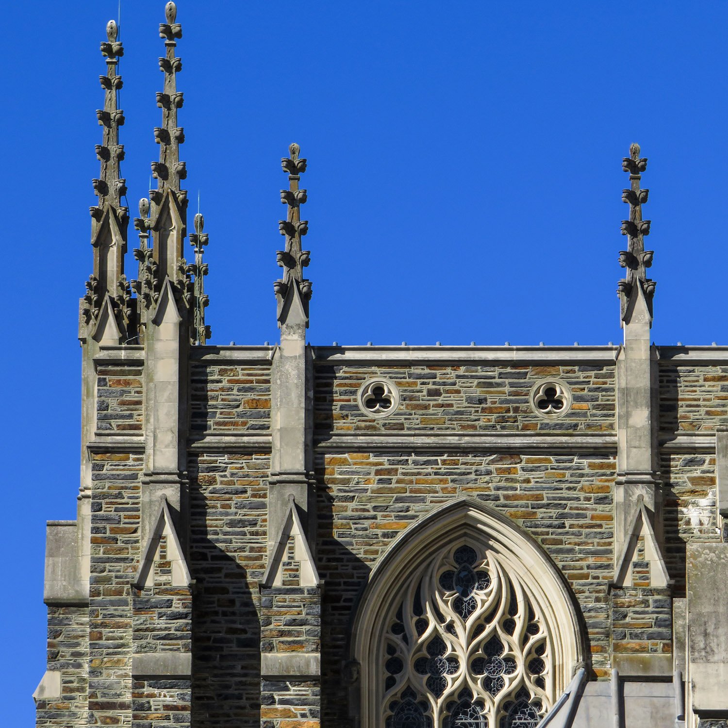 Pinnacles on the facade of Duke University Chapel, Durham, North Carolina