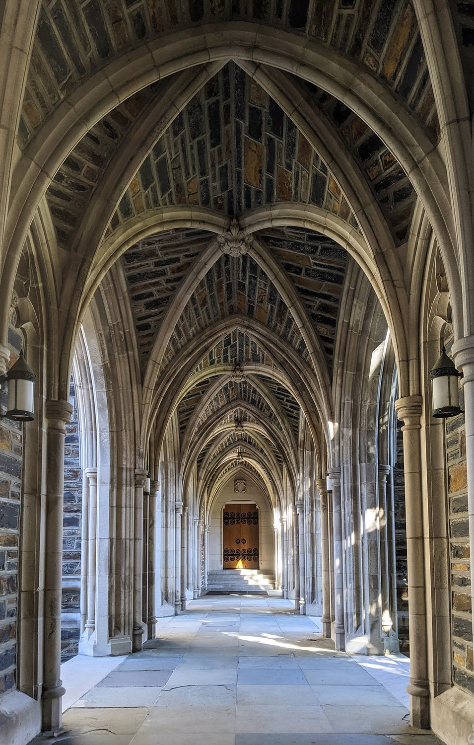 Colonnade outside Duke University Chapel, Durham, North Carolina