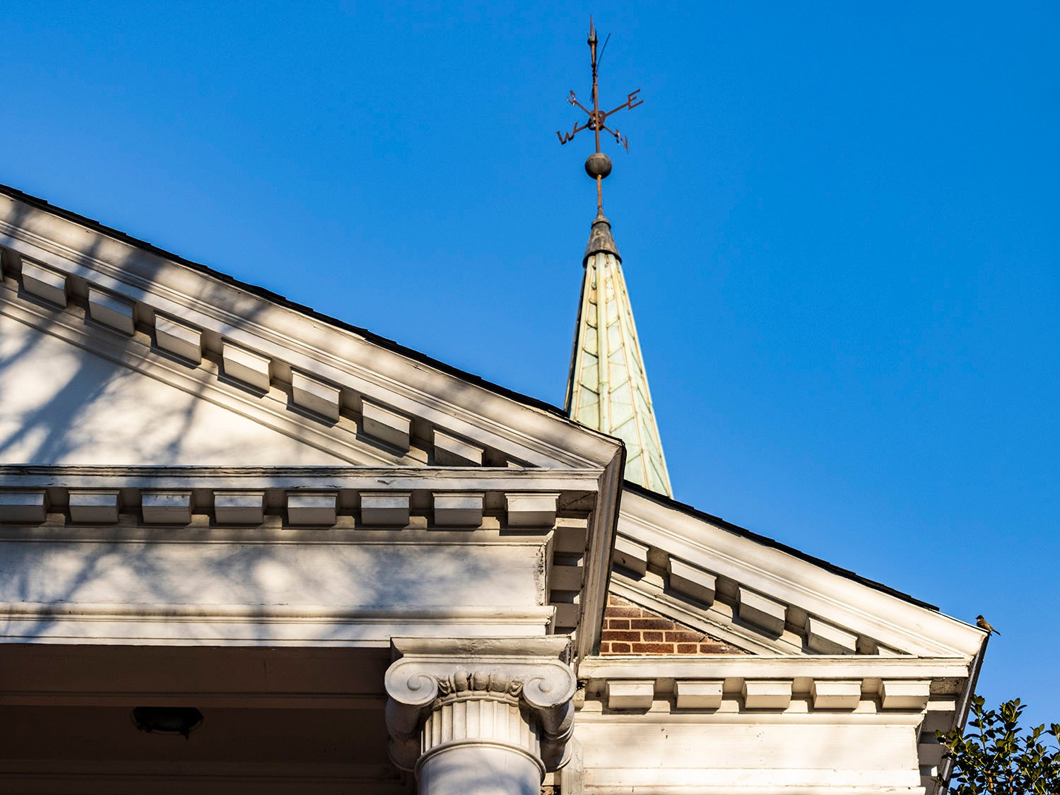 Cornice and steeple on First Christian Church, Decatur, Georgia