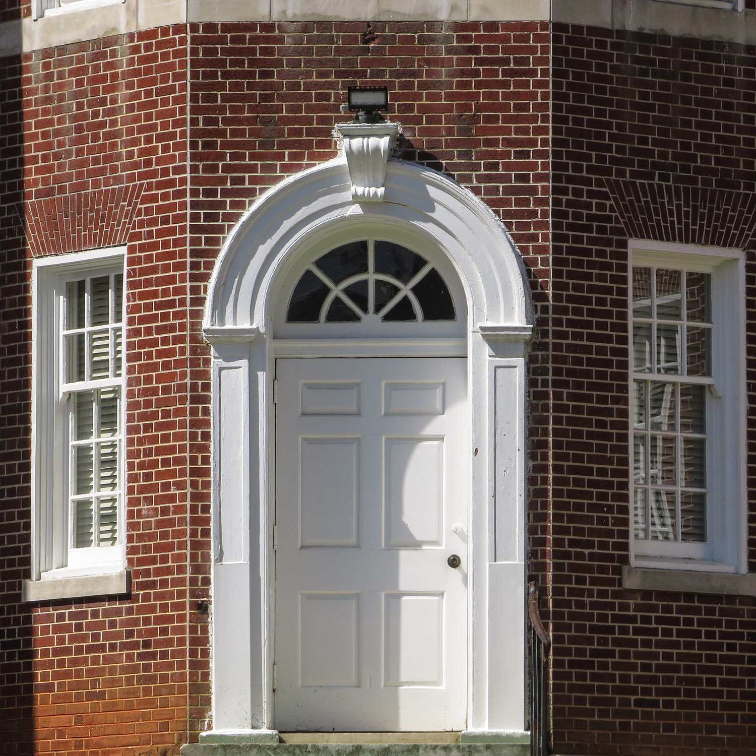 Entrance beneath the steeple of First Christian Church, Decatur, Georgia