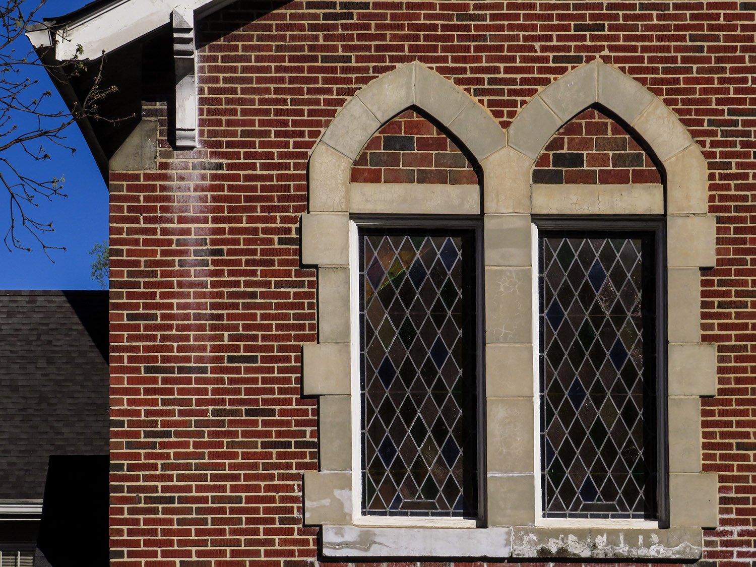 Windows on the facade of Oakhurst Presbyterian Church, Decatur, Georgia