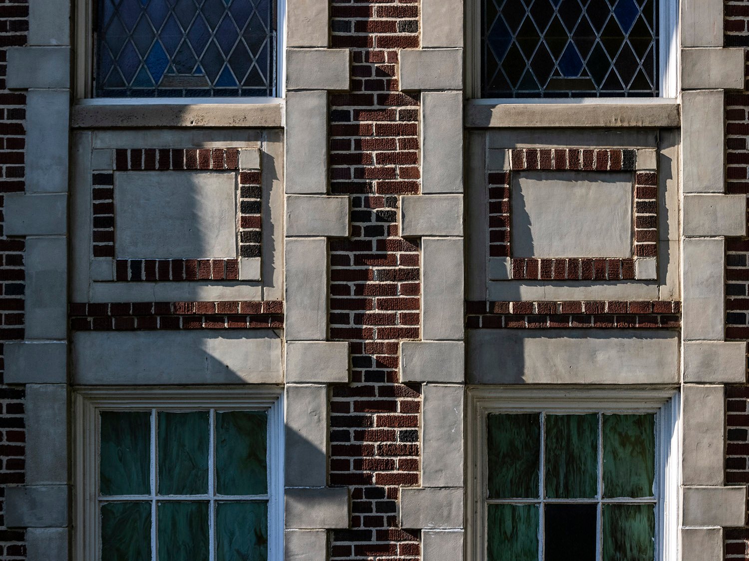 Spandrels between windows on the north elevation of Oakhurst Presbyterian Church, Decatur, Georgia
