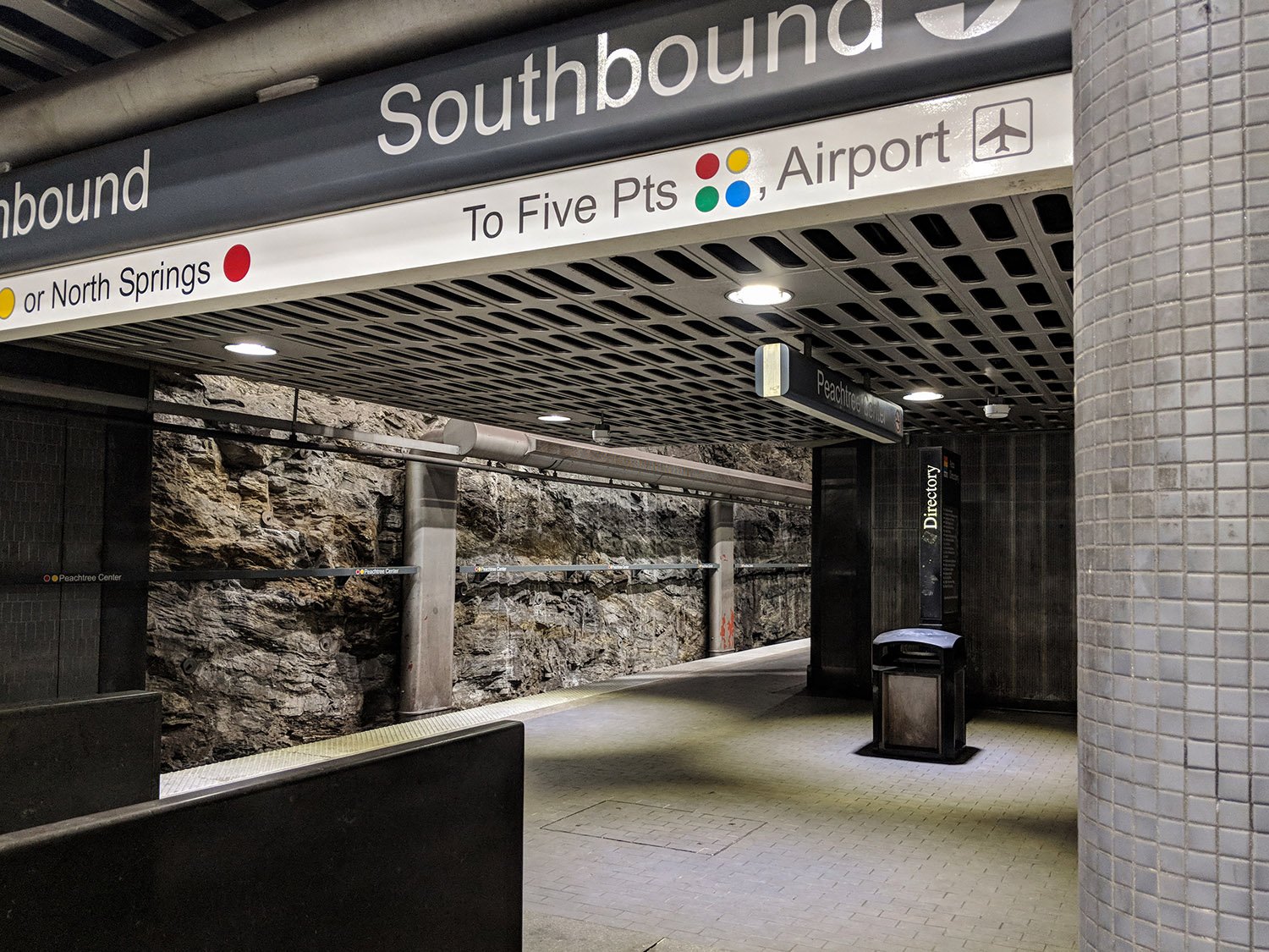 Beneath a mezzanine in Peachtree Center Station, Atlanta