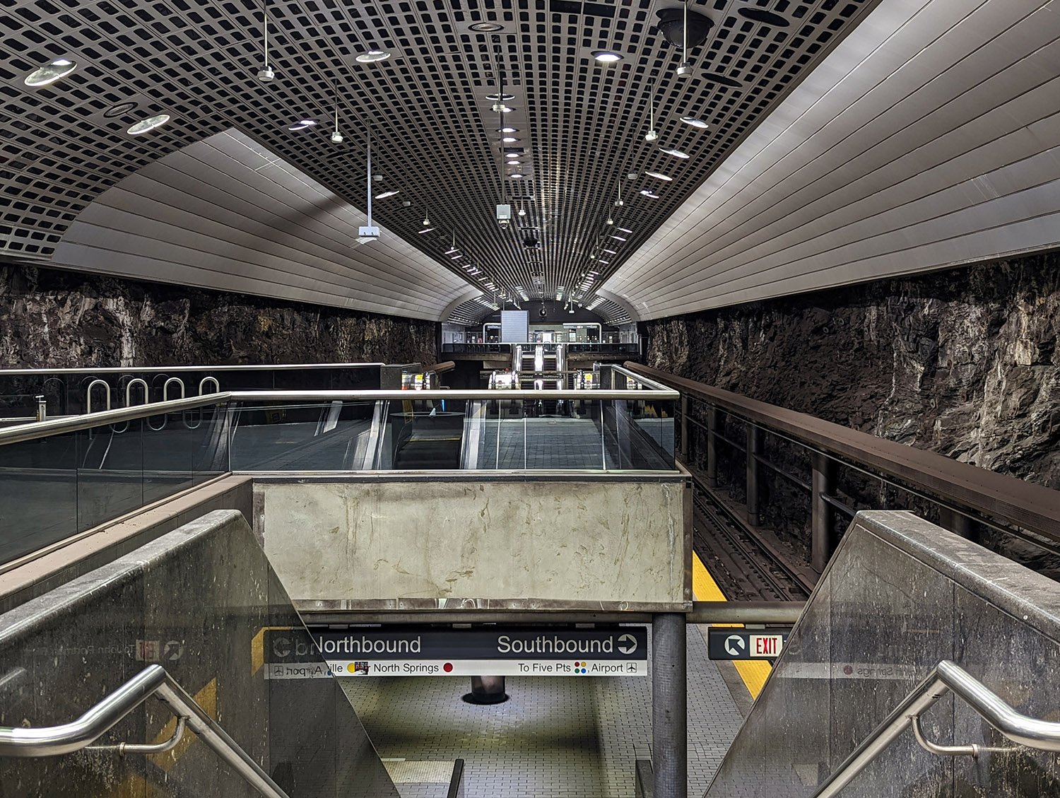 Looking across a mezzanine in Peachtree Center Station, Atlanta