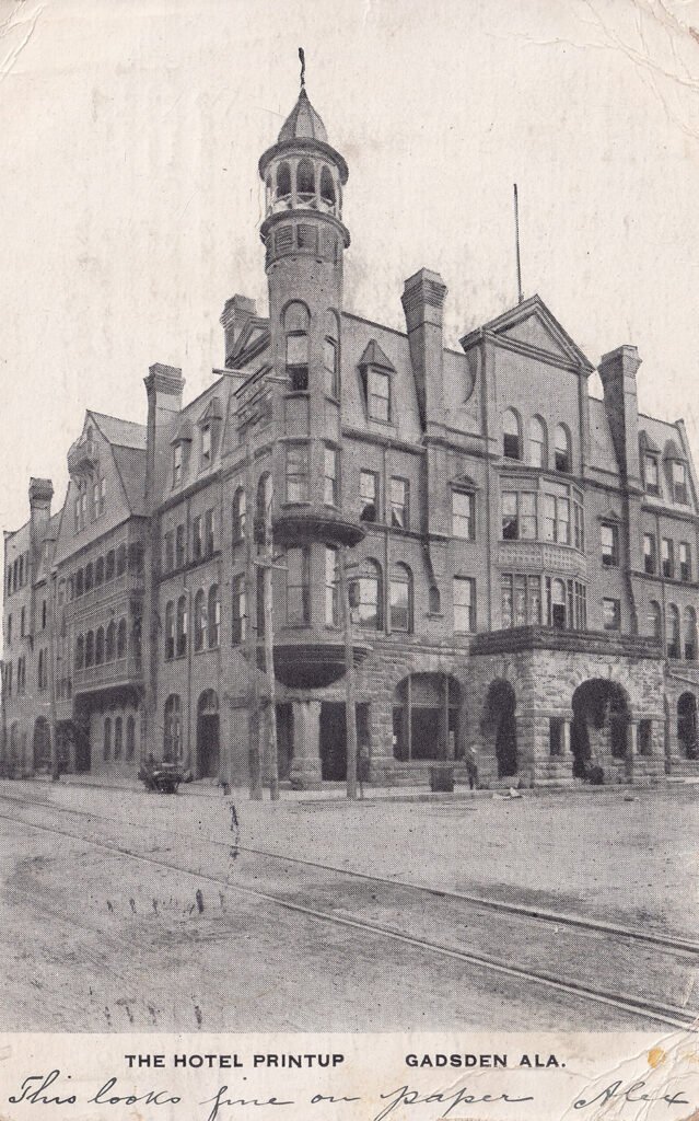 Postcard view of Printup Hotel (1888), Gadsden, Alabama.