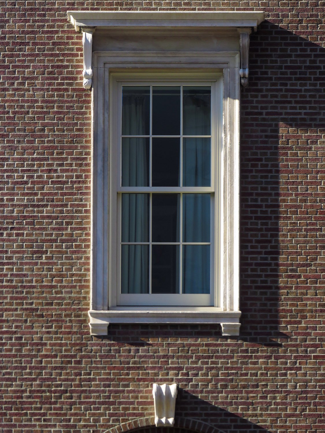 Third-floor window on the east facade of the Percy Pyne Rivington Residence