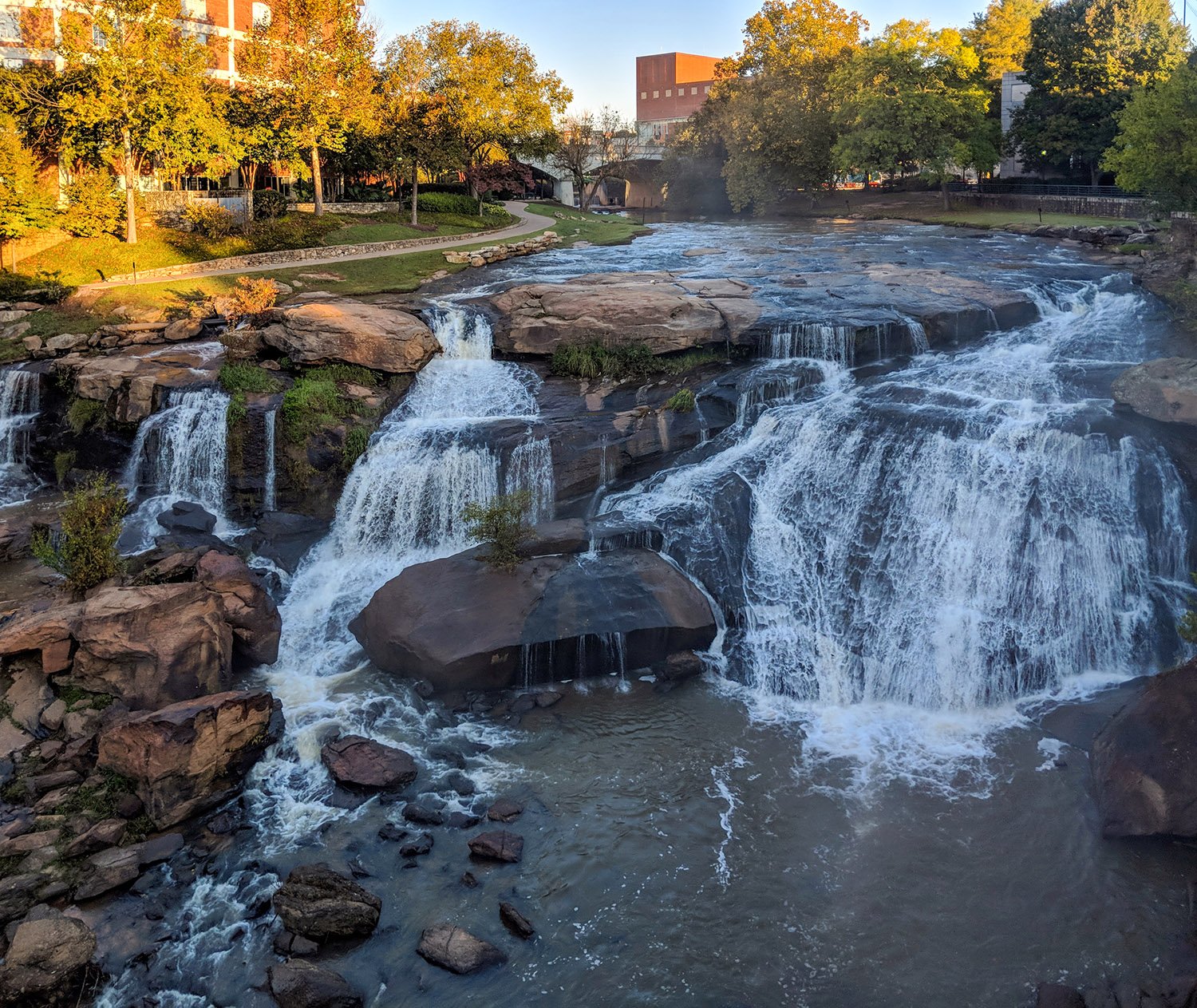 Looking at Reedy River Falls from Liberty Bridge, Greenville, South Carolina