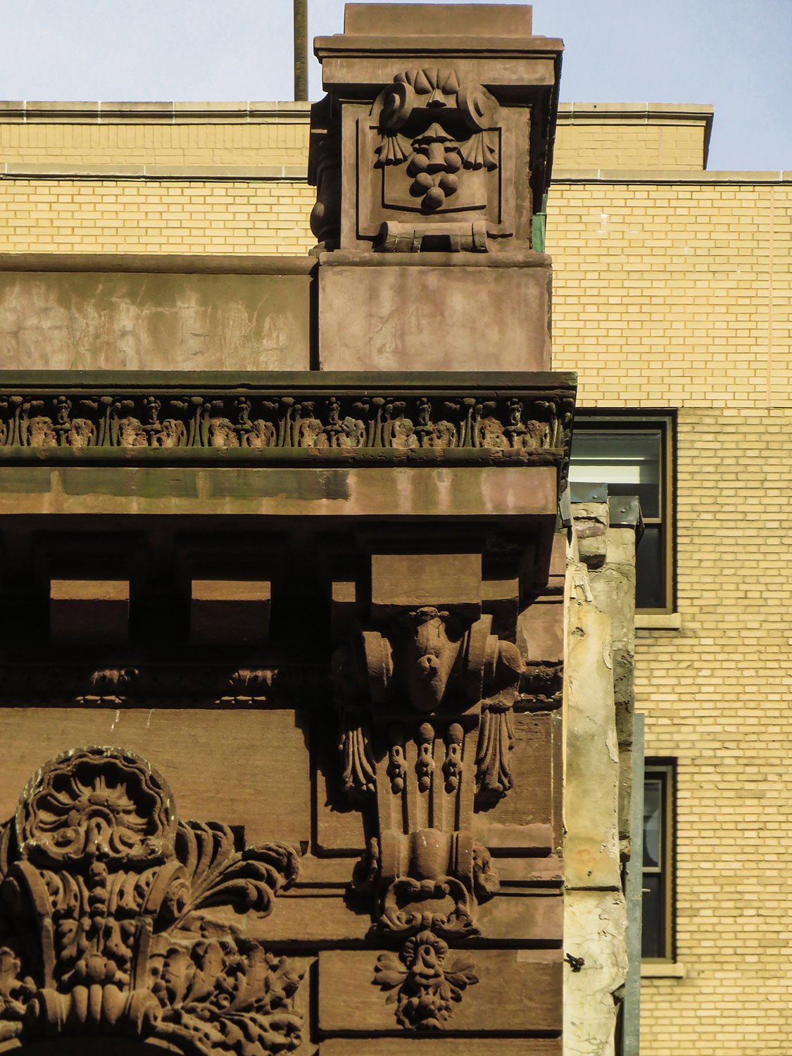 Pedestal, cornice, and corbel on the Samuel W. Bowne Residence, New York