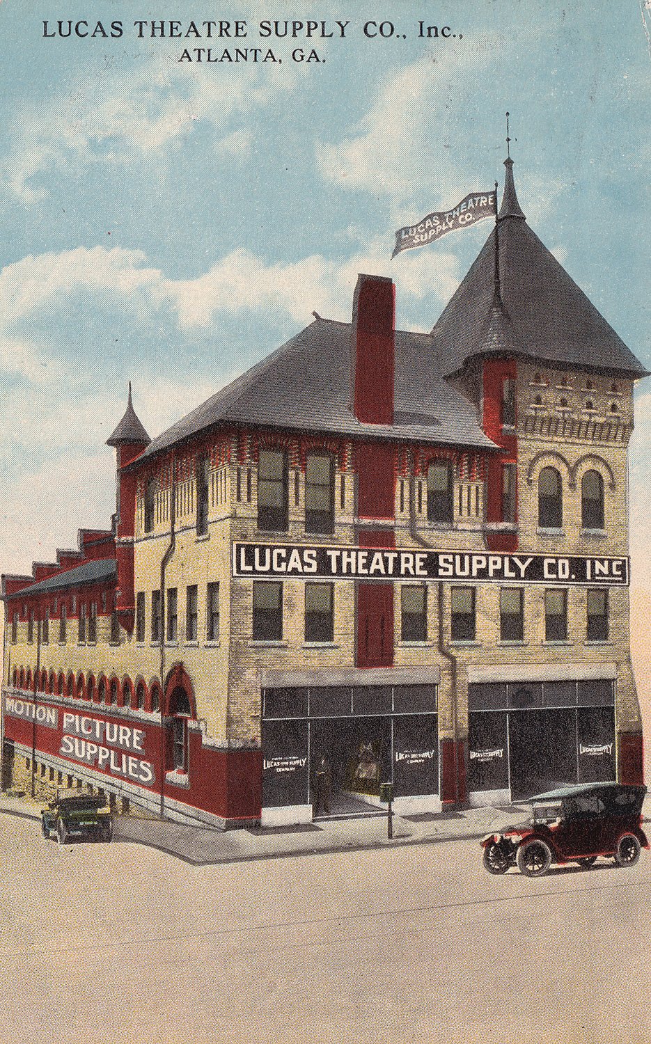 Postcard view of Lucas Theatre Supply Co. Inc. in former Miller-Brady Feed & Sale Stables (1889), Atlanta.