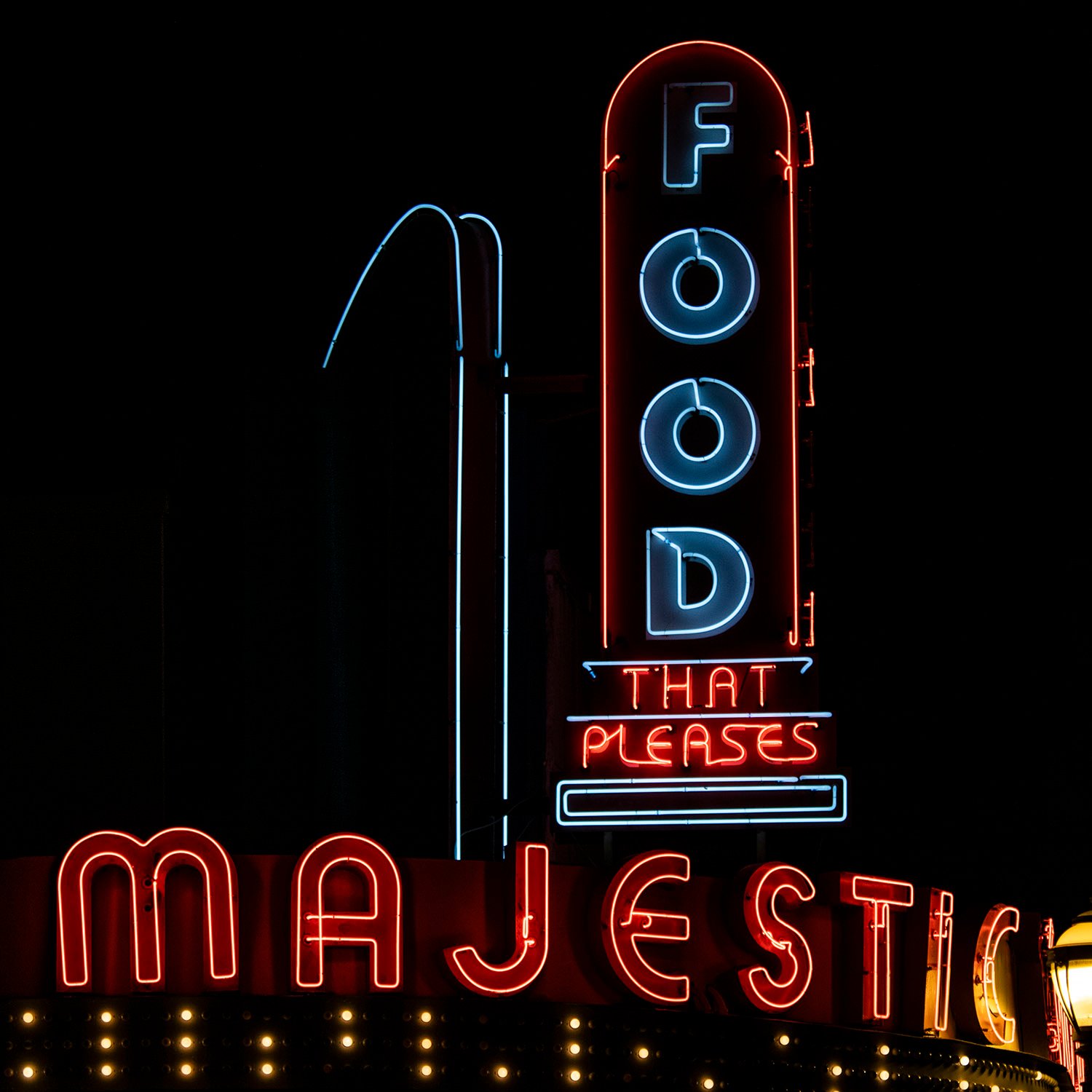Majestic Diner sign at night