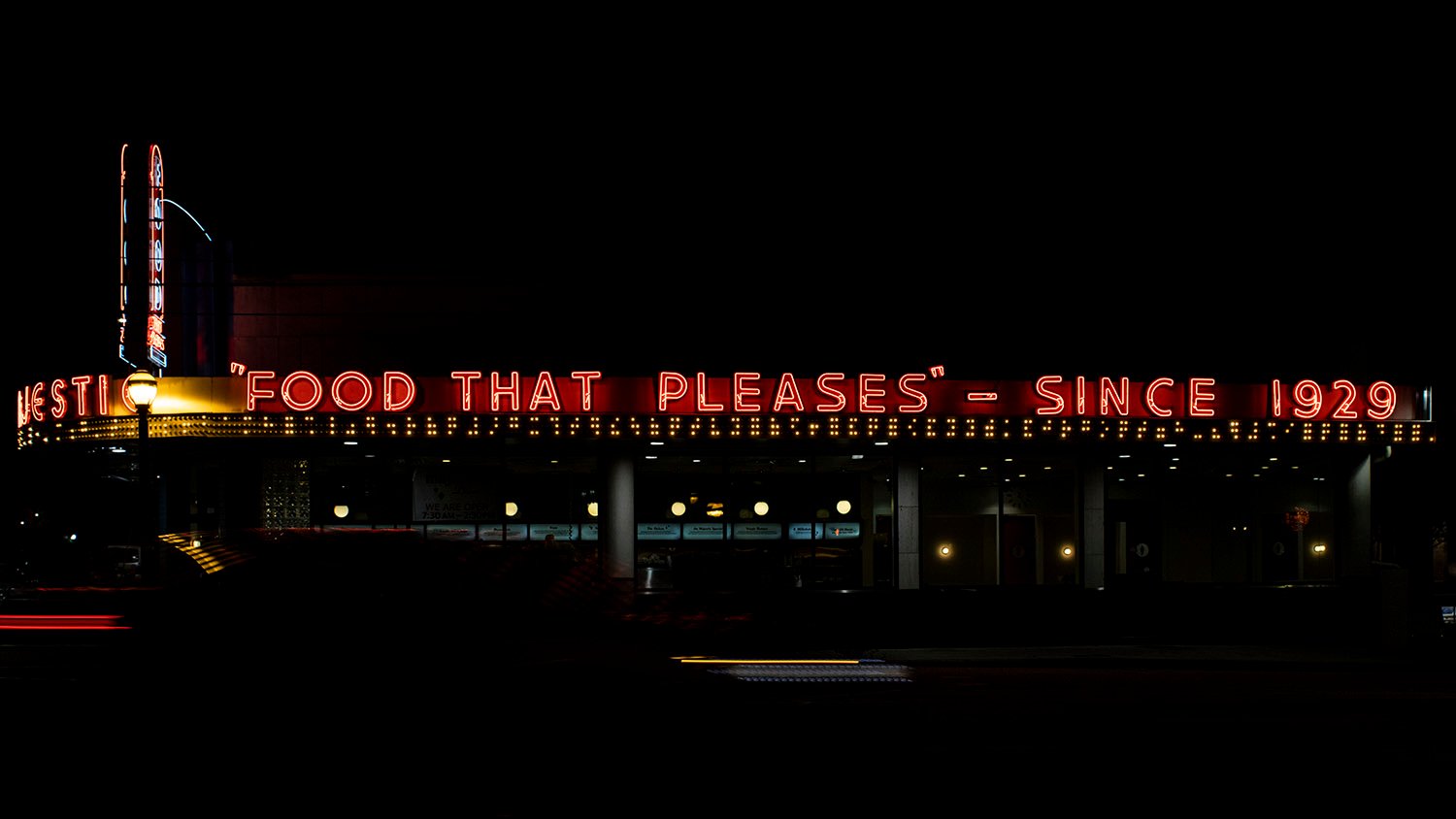 Looking at the Majestic Diner at night