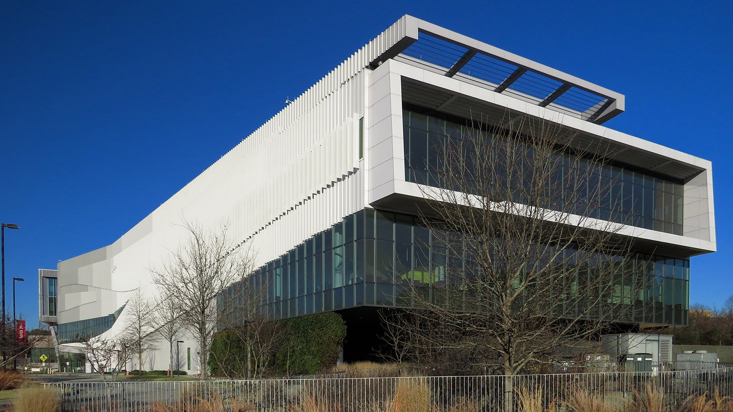 Looking at the James B. Hunt, Jr. Library from the southwest