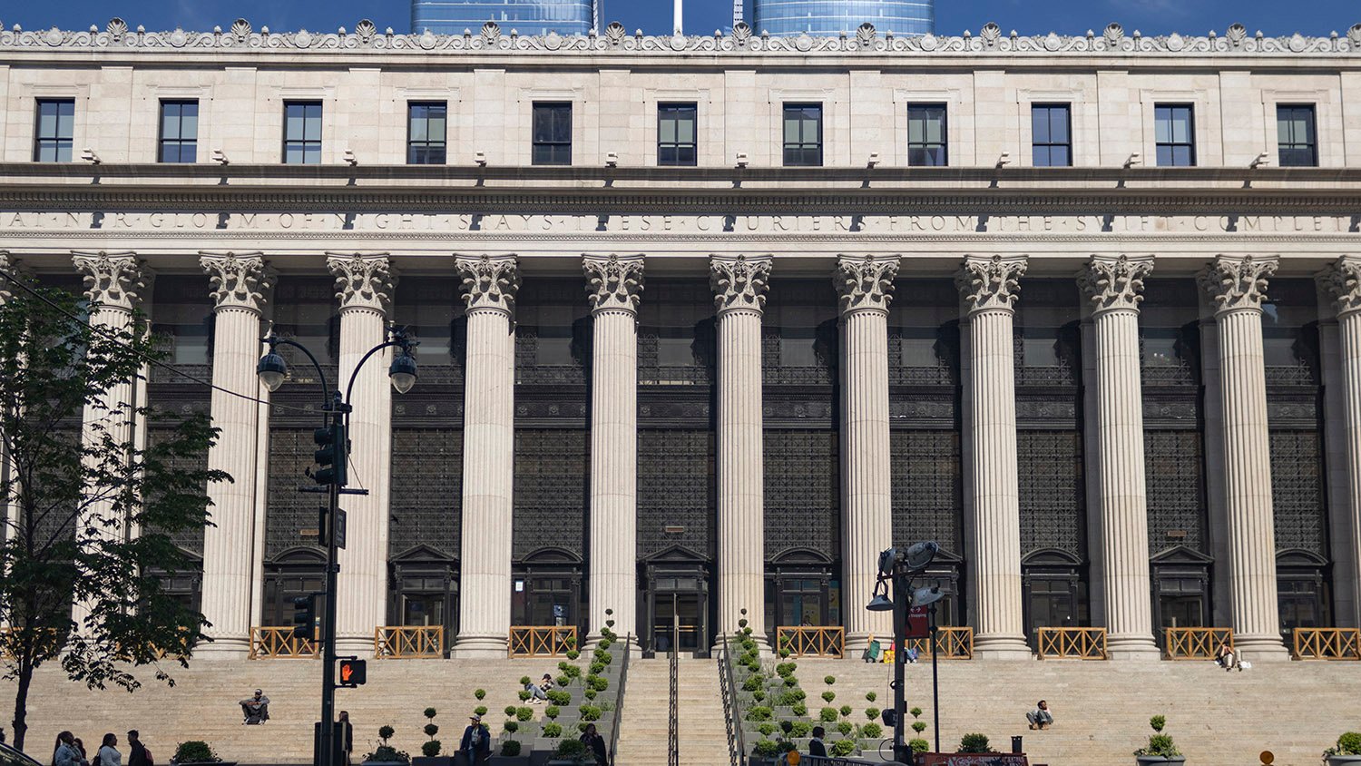 Looking at the facade of the United States Post Office, New York