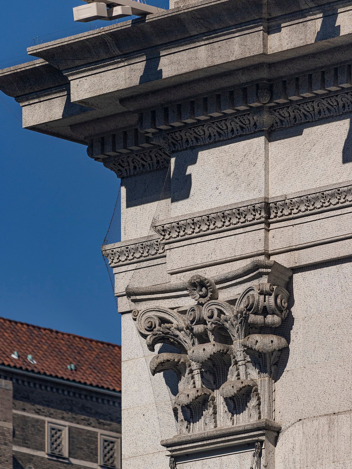 Cornice and Corinthian capital on the facade of the United States Post Office, New York