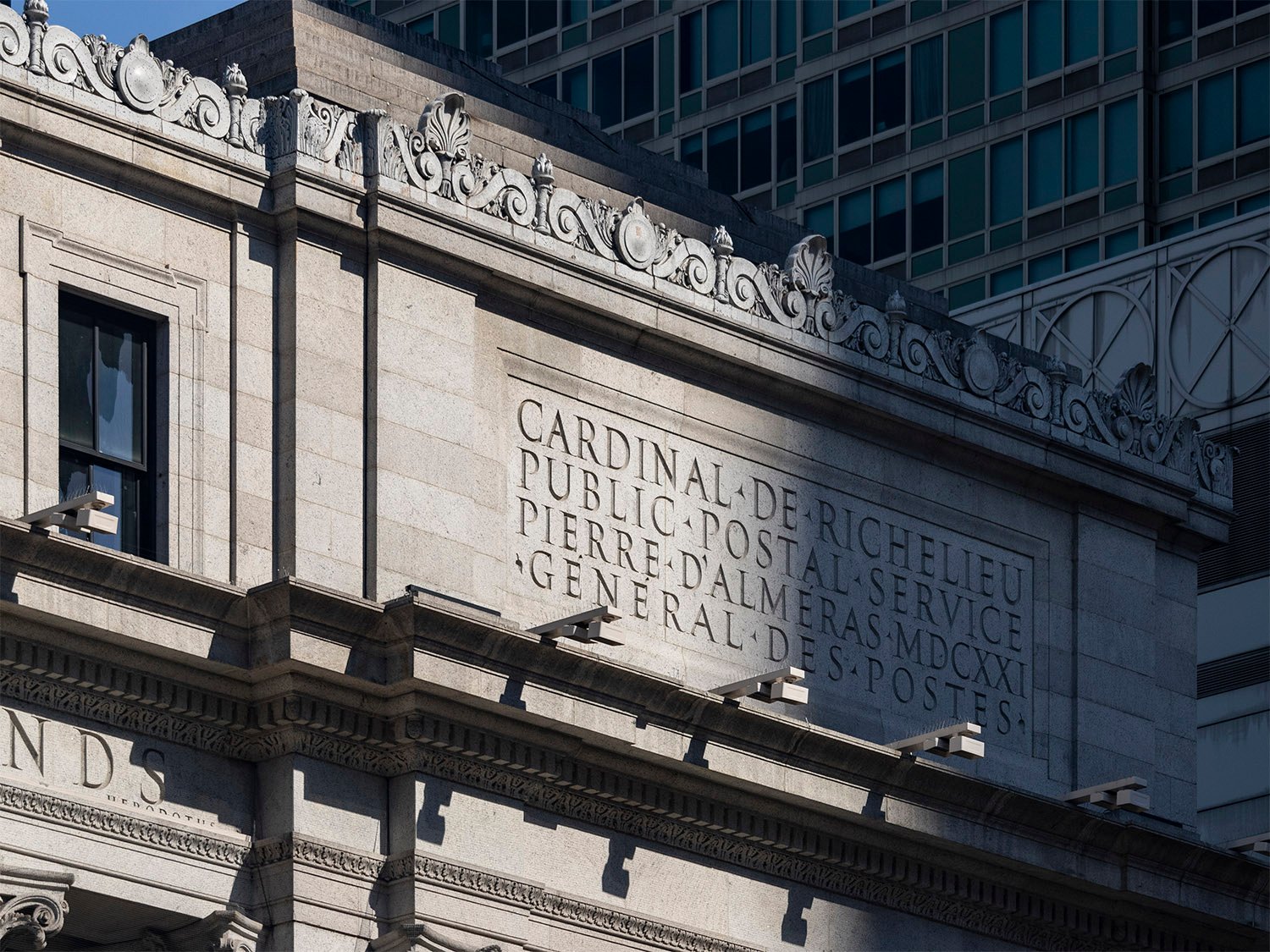 Inscription on the northeast corner of the United States Post Office, New York