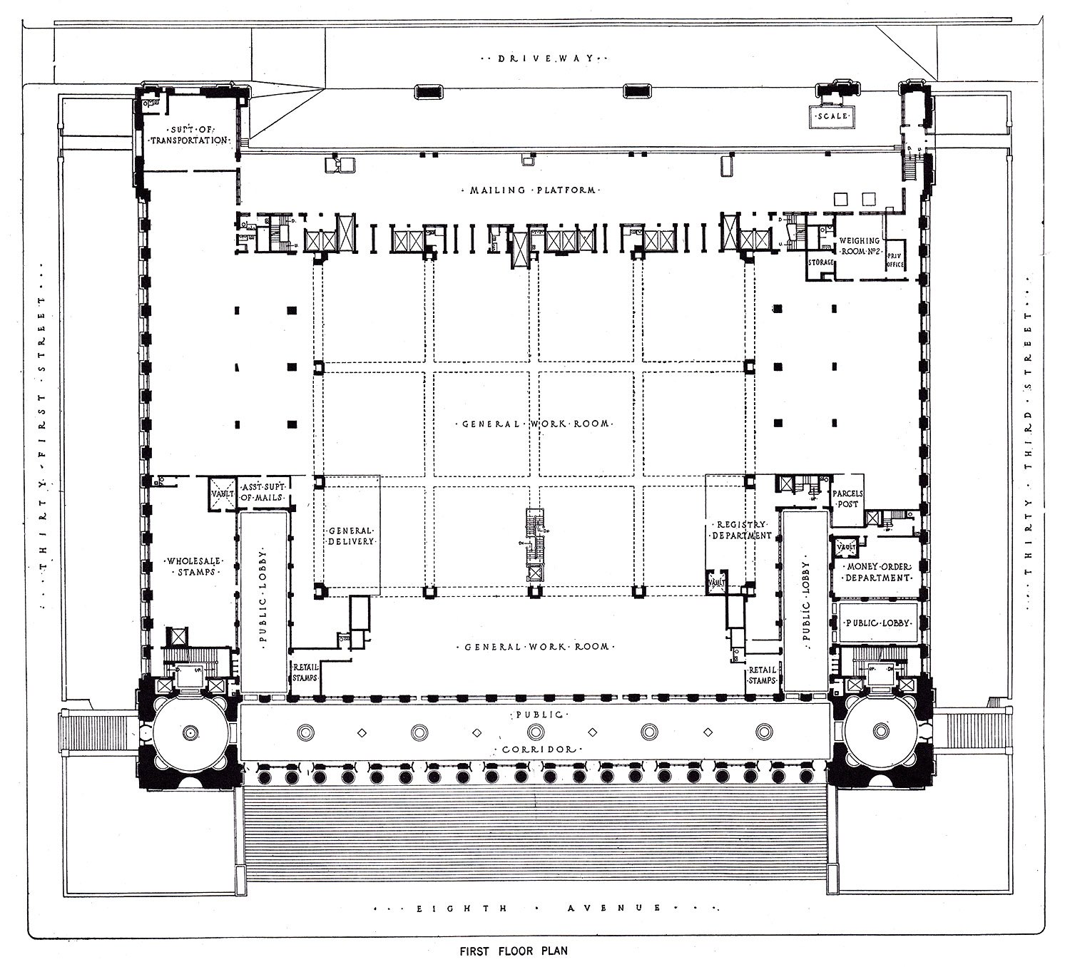 First floor plan of the United States Post Office, New York